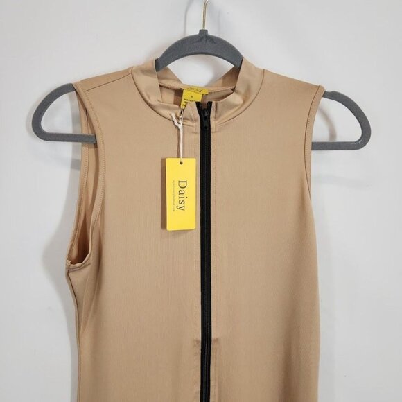 Daisy Zip Front Mock Neck Romper - Taupe - Size XL - Picture 4 of 8